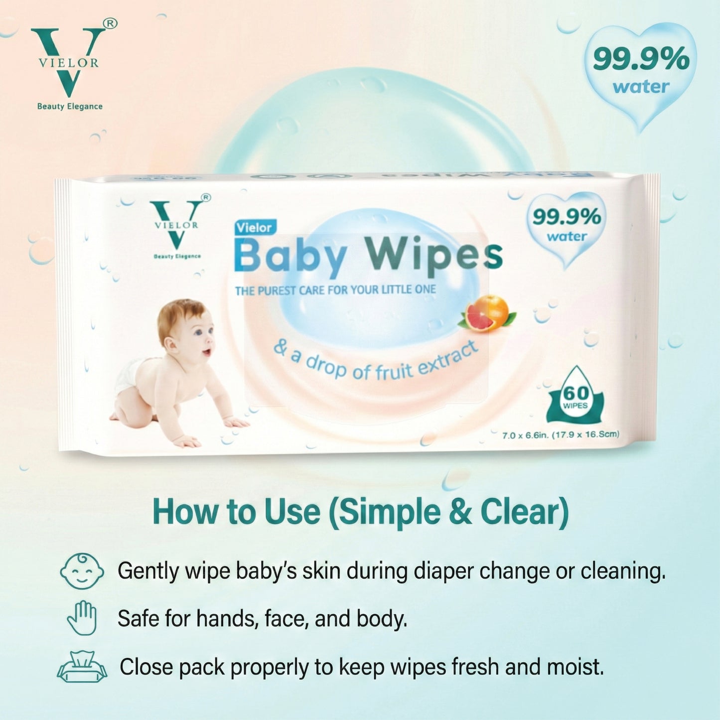 Vielor 99.9% Water Wipes Montaji Approved & Dubai Municipality Attested 720 Wipes