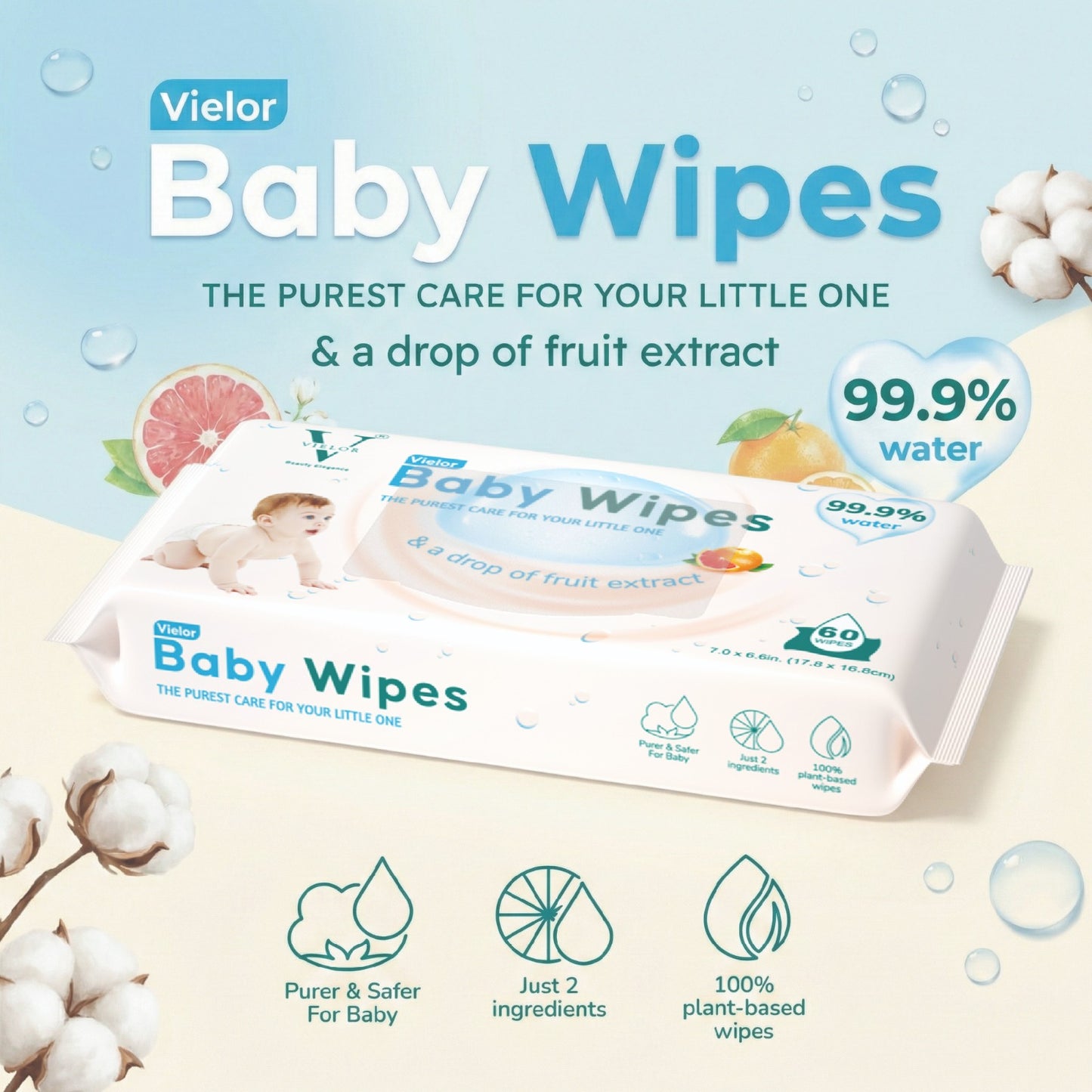 Vielor 99.9% Water Wipes Montaji Approved & Dubai Municipality Attested 720 Wipes