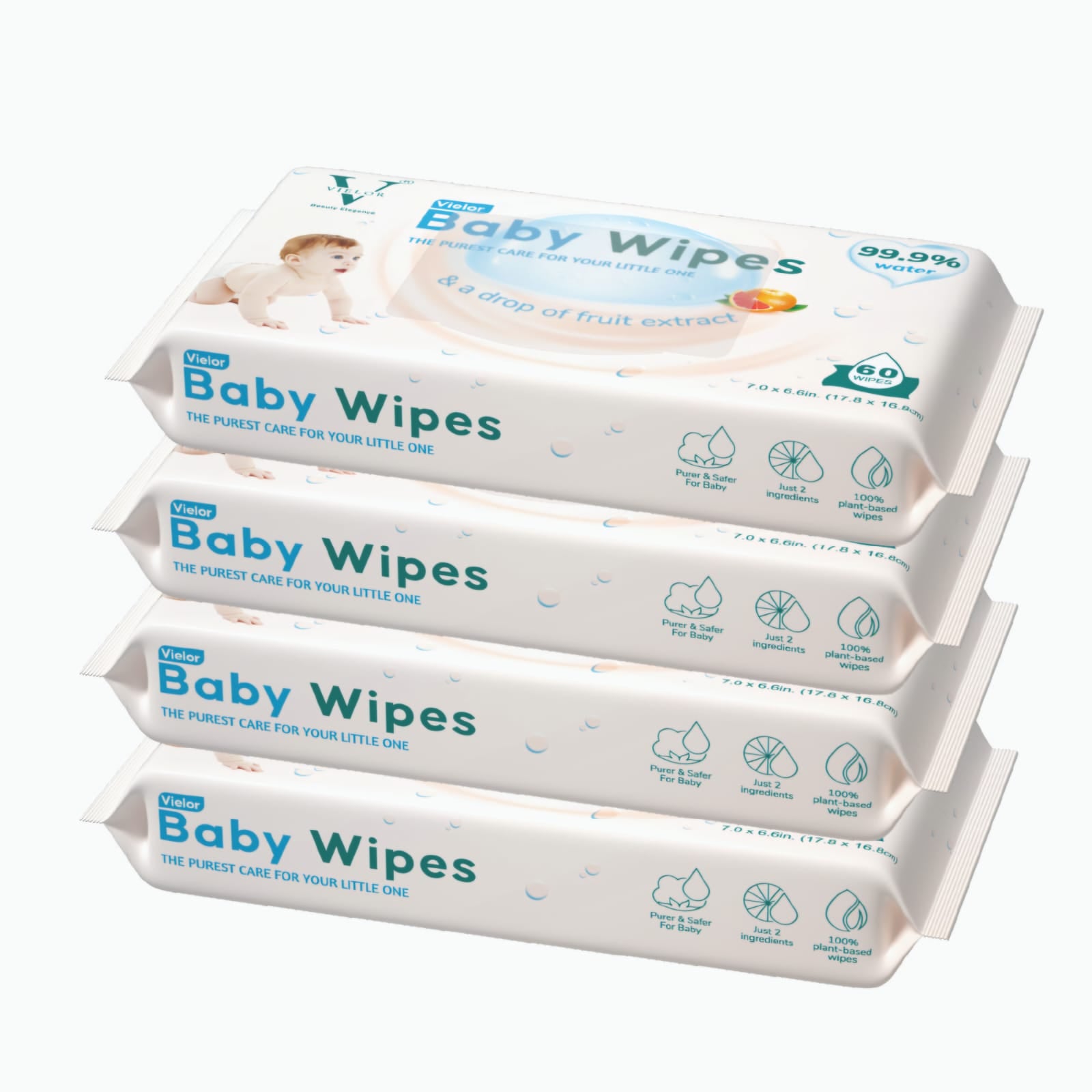 Baby Wipes, 99.9% Water Baby Wipes With a Drop of Grapefruit Seed Extract, Ultra Thick Biodegradable, Fragrance Free for Newborns & Sensitive Skin, 240 Count, 3+1 Free Packs